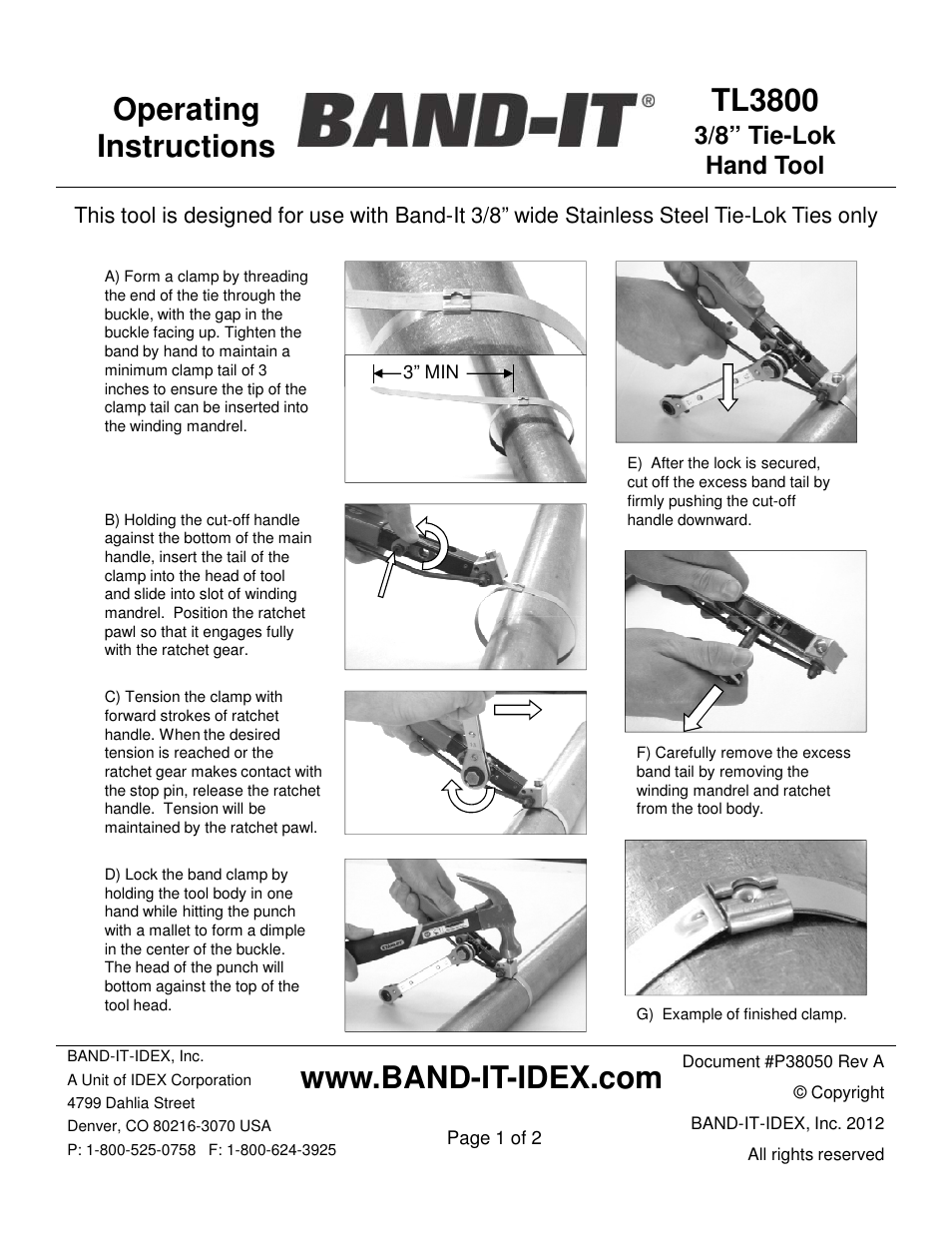 BAND-IT TL3800 Tie Lok Tool User Manual | 2 pages