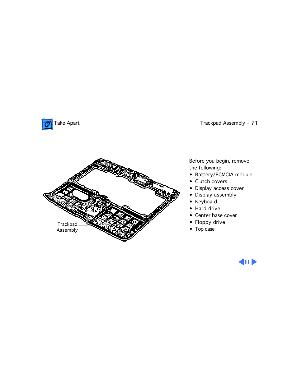 Trackpad assembly | Apple Mac PowerBook 550c User Manual | Page 128 / 175