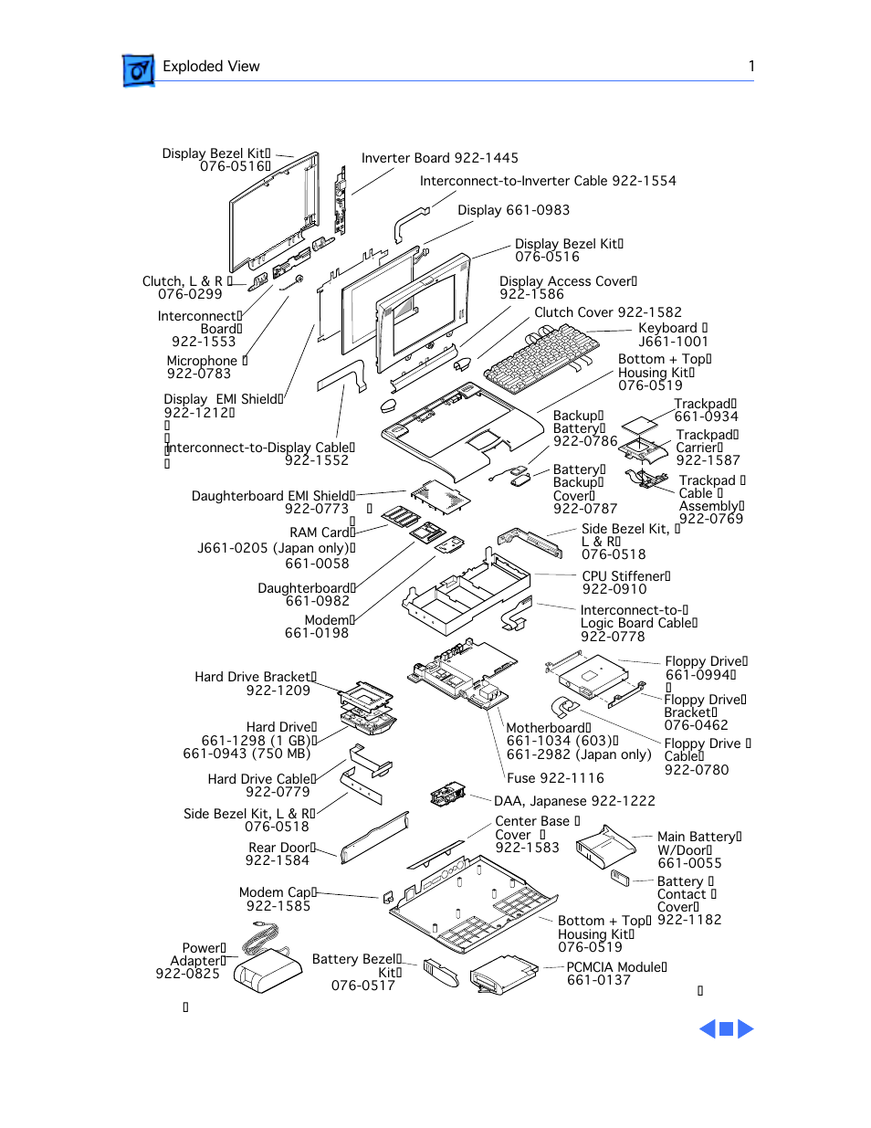 Exploded view, Powerbook 550c | Apple Mac PowerBook 550c User Manual | Page 175 / 175