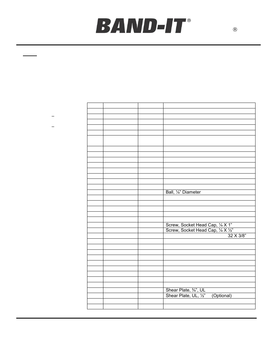 Ul4000 ultra-lok, Tool, Parts list | BAND-IT UL4000 Cordless Ultra-Lok Tool User Manual | Page 6 / 14