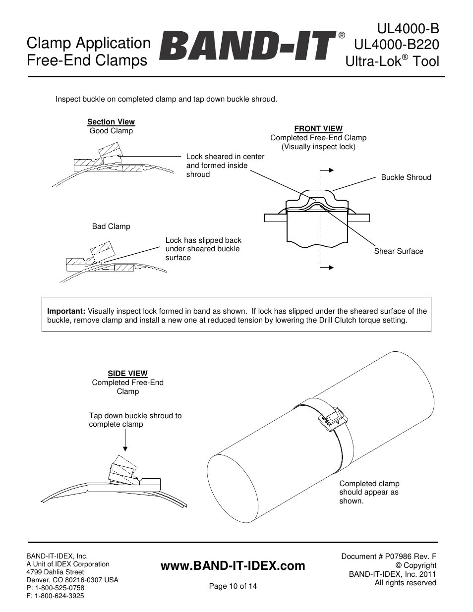 Clamp application free-end clamps, Tool | BAND-IT UL4000-B Cordless Ultra-Lok Tool User Manual | Page 10 / 14