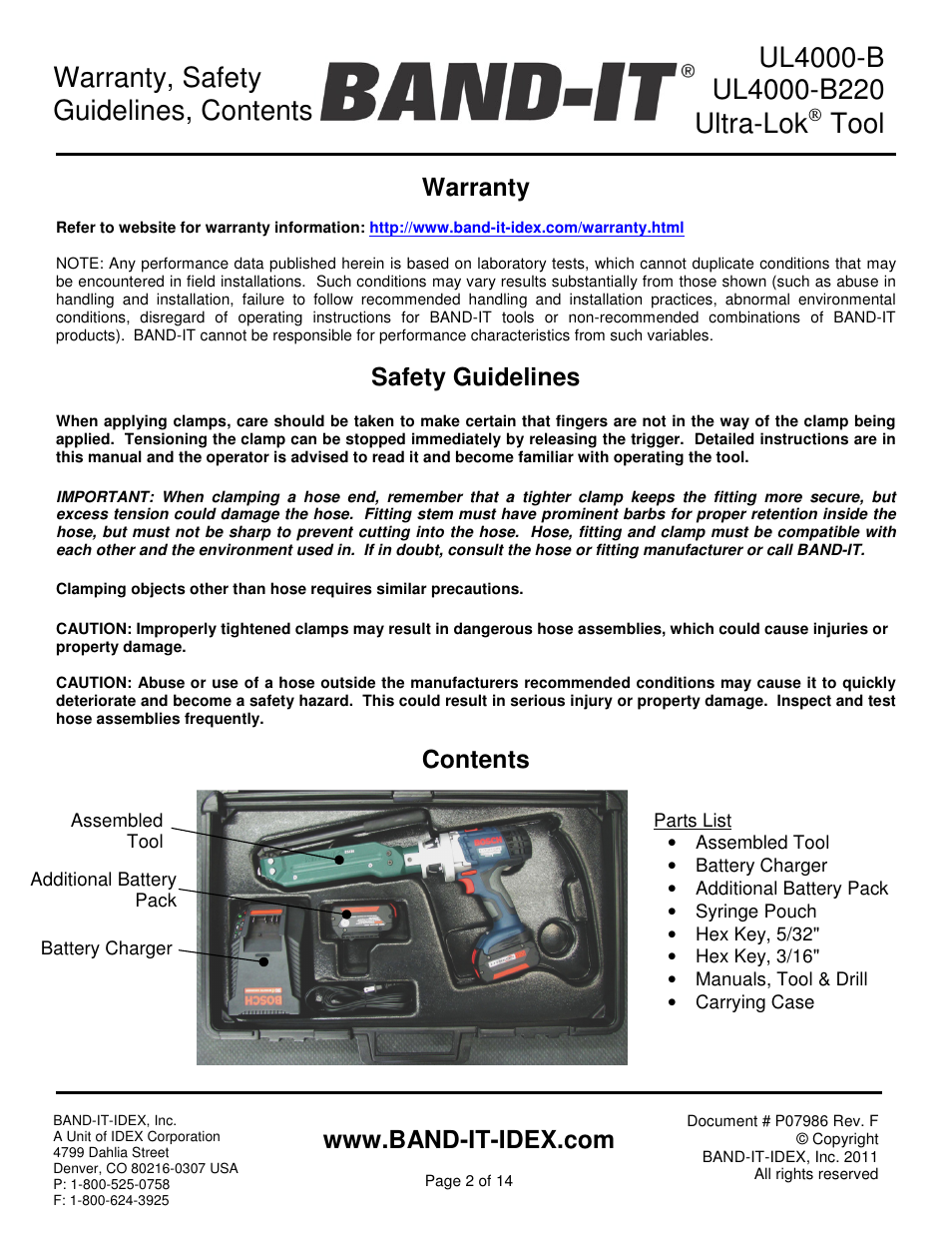 BAND-IT UL4000-B Cordless Ultra-Lok Tool User Manual | Page 2 / 14