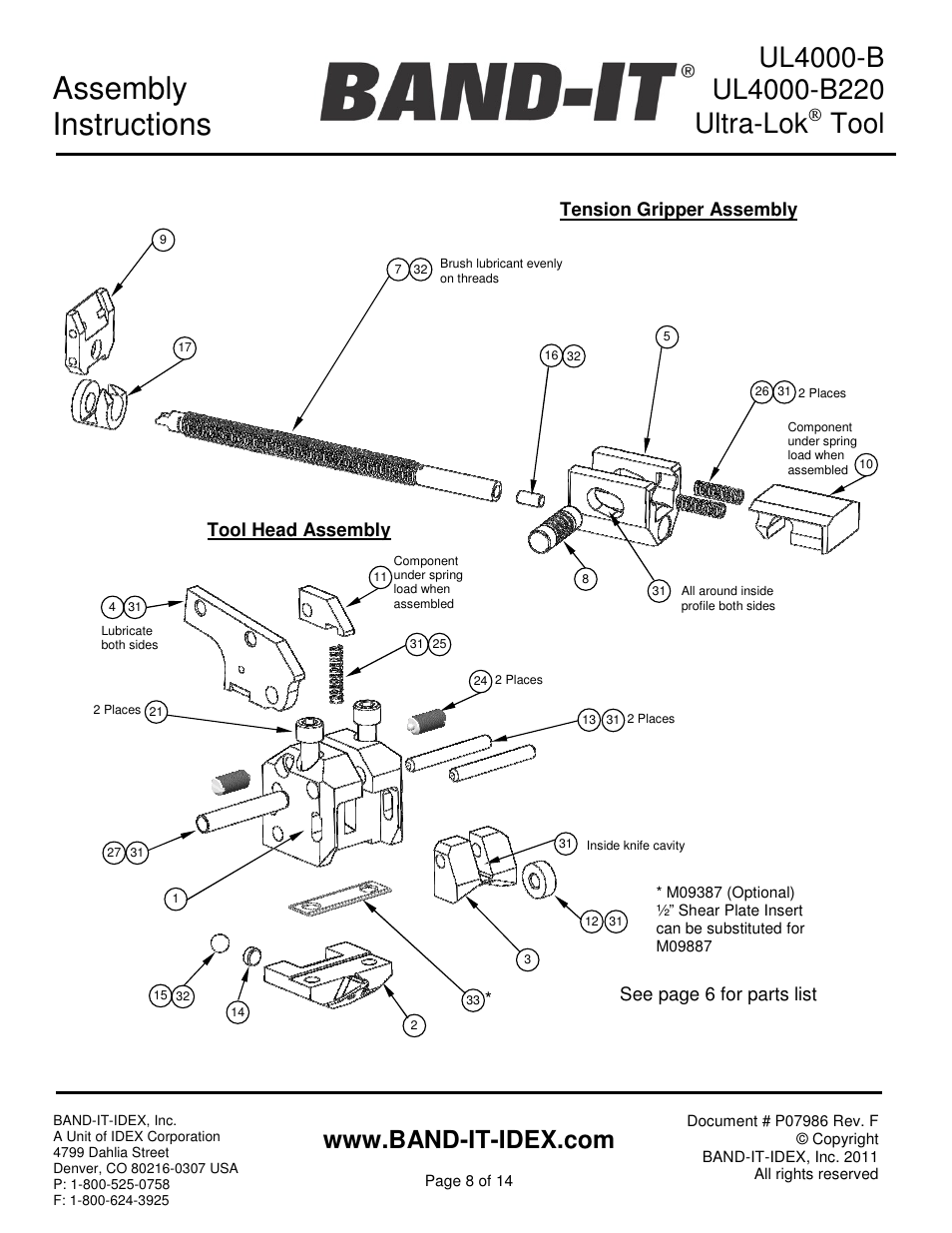 Assembly instructions, Tool | BAND-IT UL4000-B Cordless Ultra-Lok Tool User Manual | Page 8 / 14