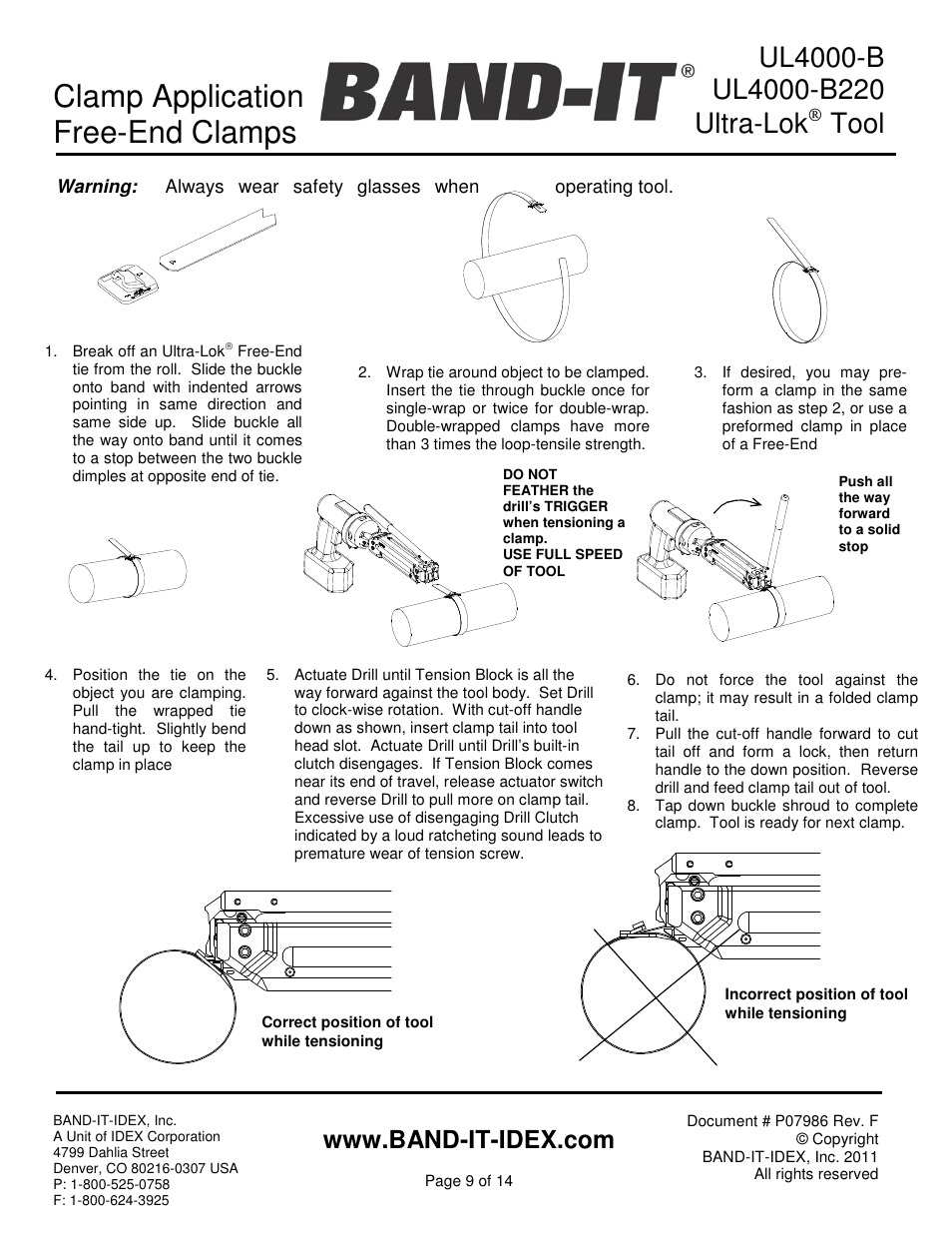 Clamp application free-end clamps, Tool | BAND-IT UL4000-B Cordless Ultra-Lok Tool User Manual | Page 9 / 14