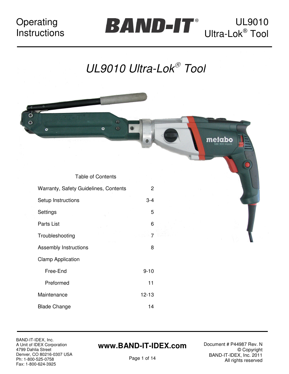 BAND-IT UL9010 Ultra-Lok Tool User Manual | 14 pages