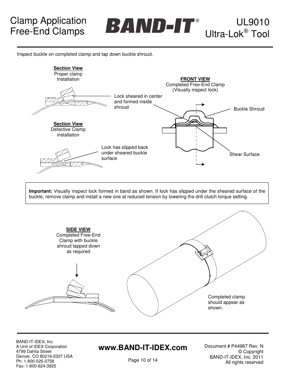 Ul9010 ultra-lok, Tool, Clamp application free-end clamps | BAND-IT UL9010 Ultra-Lok Tool User Manual | Page 10 / 14