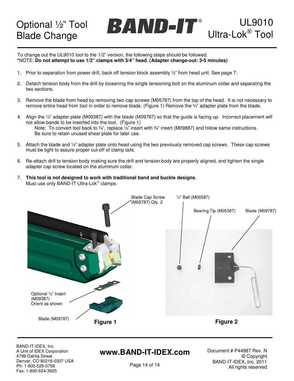 Ul9010 ultra-lok, Tool, Optional ½” tool blade change | BAND-IT UL9010 Ultra-Lok Tool User Manual | Page 14 / 14