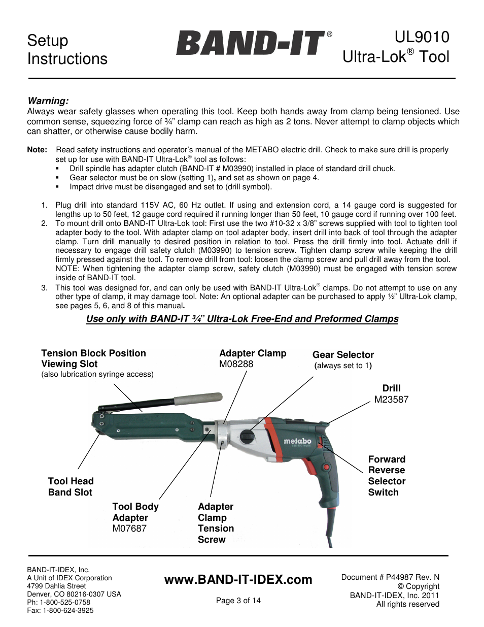 Ul9010 ultra-lok, Tool, Setup instructions | BAND-IT UL9010 Ultra-Lok Tool User Manual | Page 3 / 14