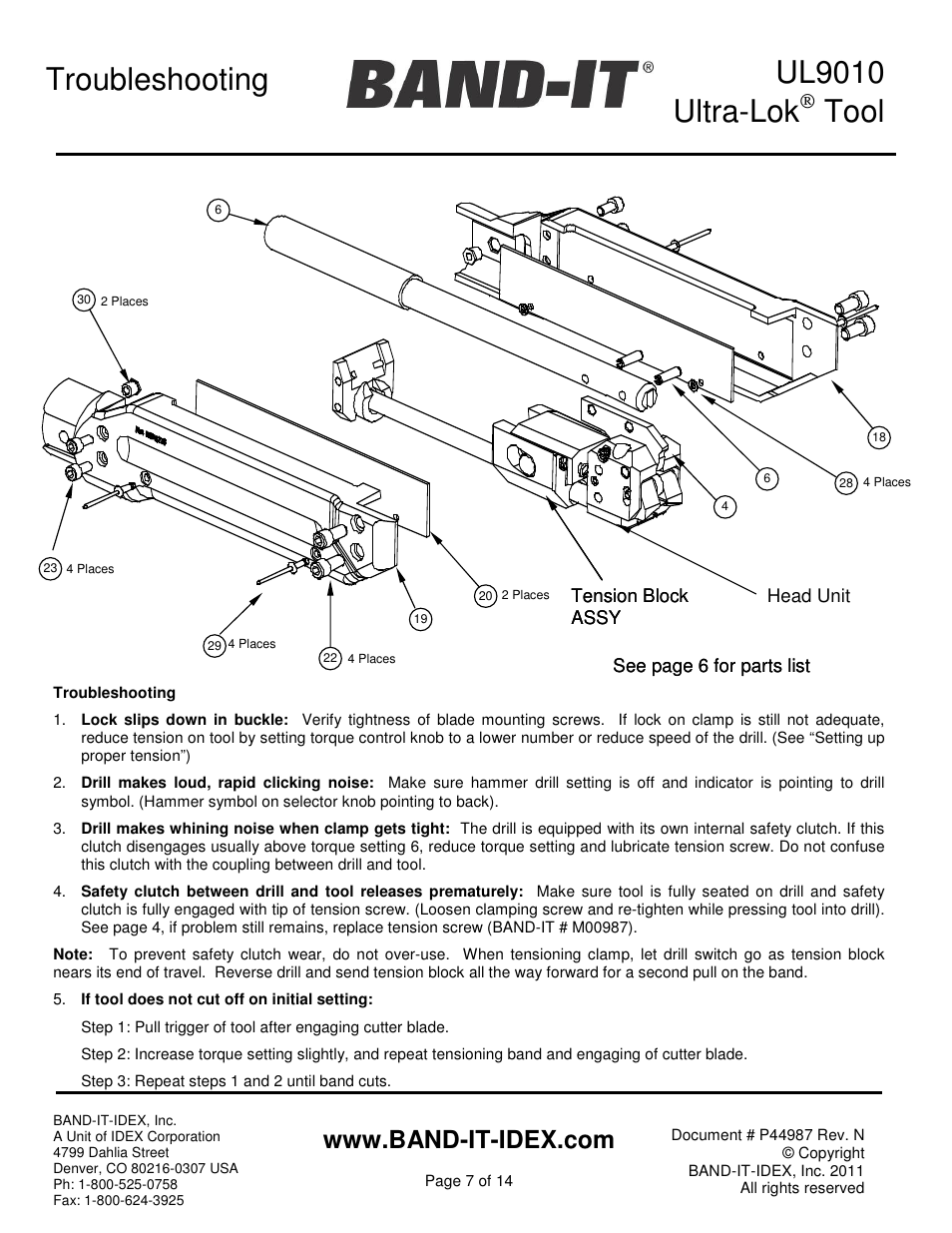 Ul9010 ultra-lok, Tool, Troubleshooting | BAND-IT UL9010 Ultra-Lok Tool User Manual | Page 7 / 14