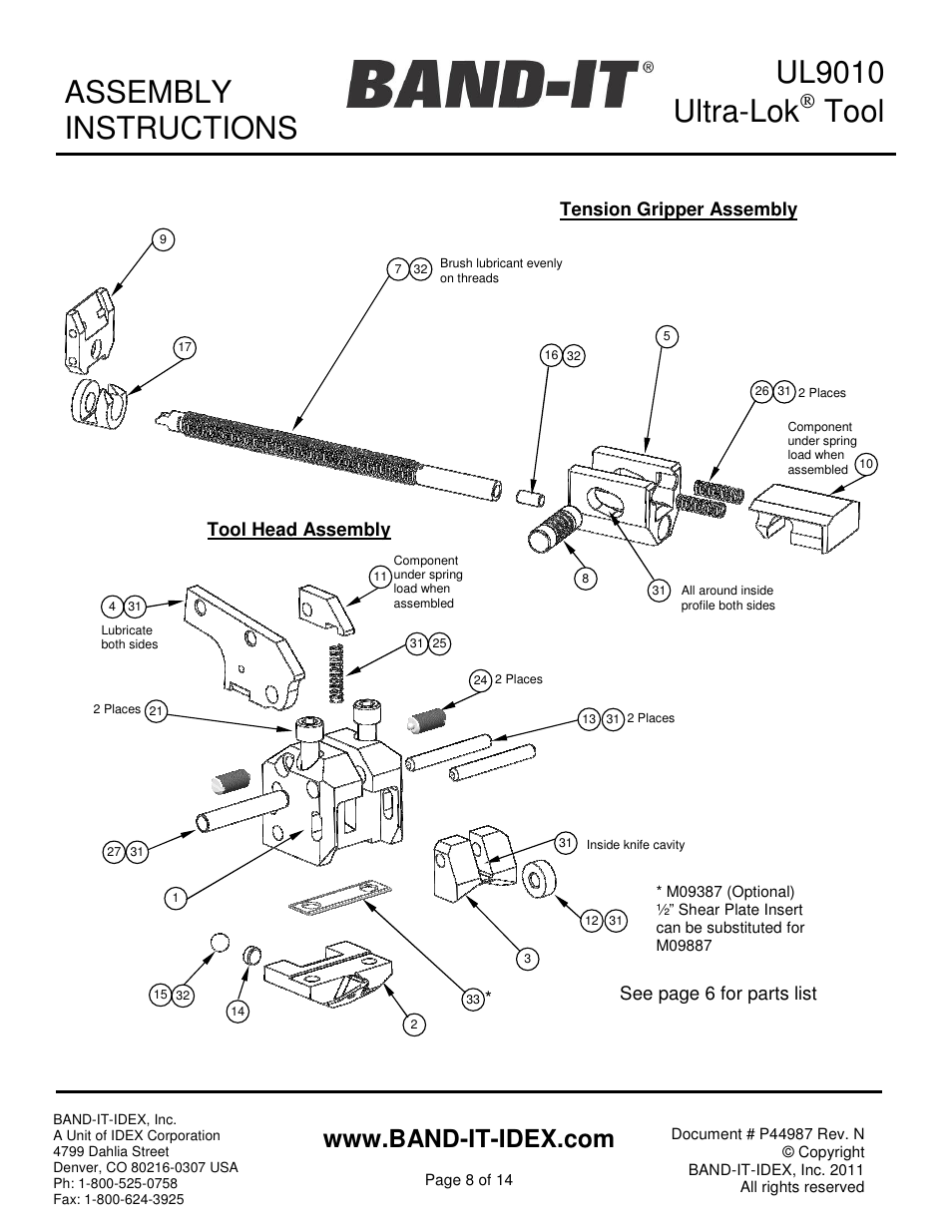 Ul9010 ultra-lok, Tool, Assembly instructions | BAND-IT UL9010 Ultra-Lok Tool User Manual | Page 8 / 14