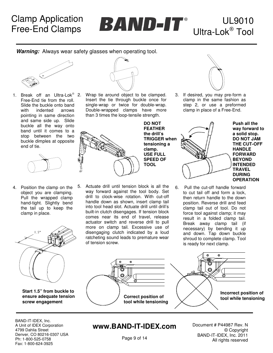 Ul9010 ultra-lok, Tool, Clamp application free-end clamps | BAND-IT UL9010 Ultra-Lok Tool User Manual | Page 9 / 14