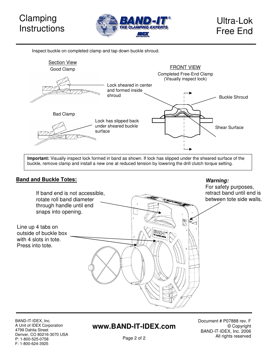 Ultra-lok free end, Clamping instructions | BAND-IT Ultra Lok Free End User Manual | Page 2 / 2