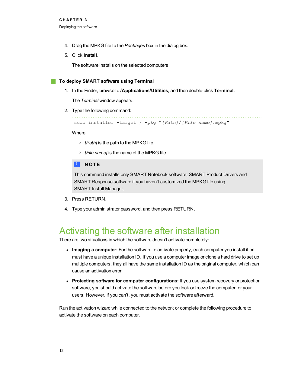 Activating the software after installation | Smart Technologies Education Software Installer 2011 Mac OS User Manual | Page 18 / 42