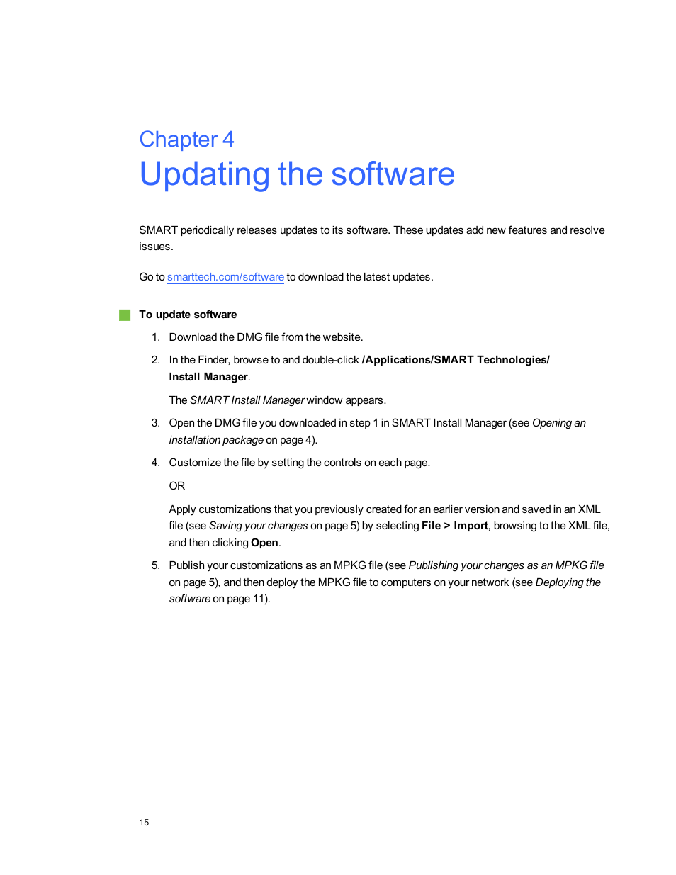 Chapter 4: updating the software, Chapter 4 | Smart Technologies Education Software Installer 2011 Mac OS User Manual | Page 21 / 42