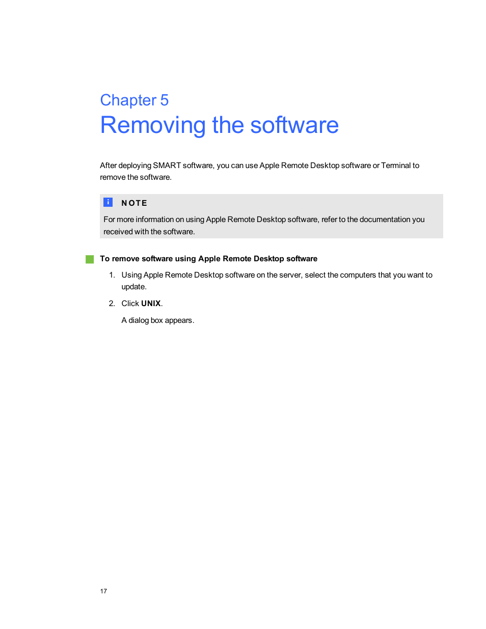 Chapter 5: removing the software, Chapter 5 | Smart Technologies Education Software Installer 2011 Mac OS User Manual | Page 23 / 42