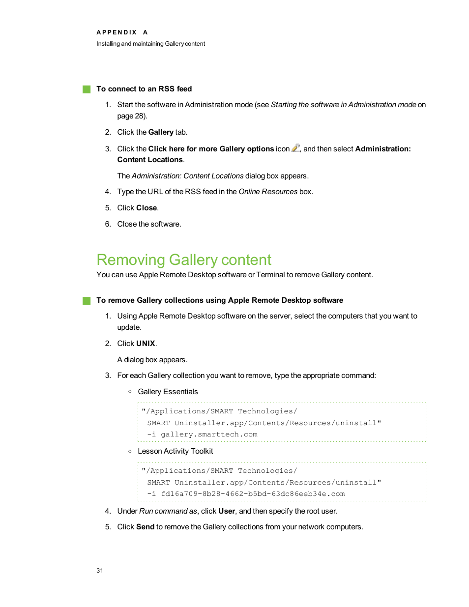 Removing gallery content | Smart Technologies Education Software Installer 2011 Mac OS User Manual | Page 37 / 42