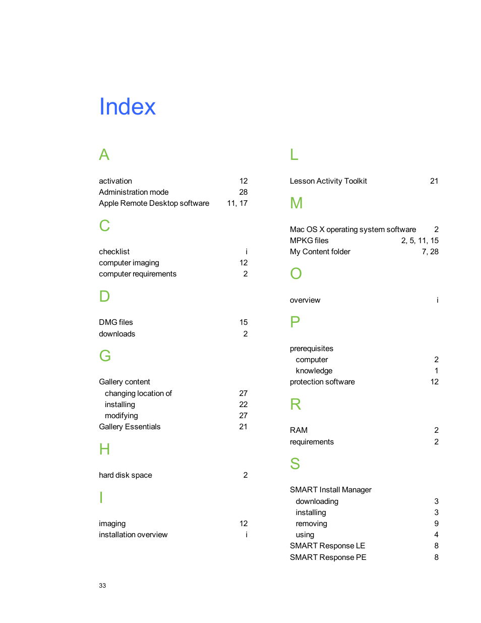 Index | Smart Technologies Education Software Installer 2011 Mac OS User Manual | Page 39 / 42