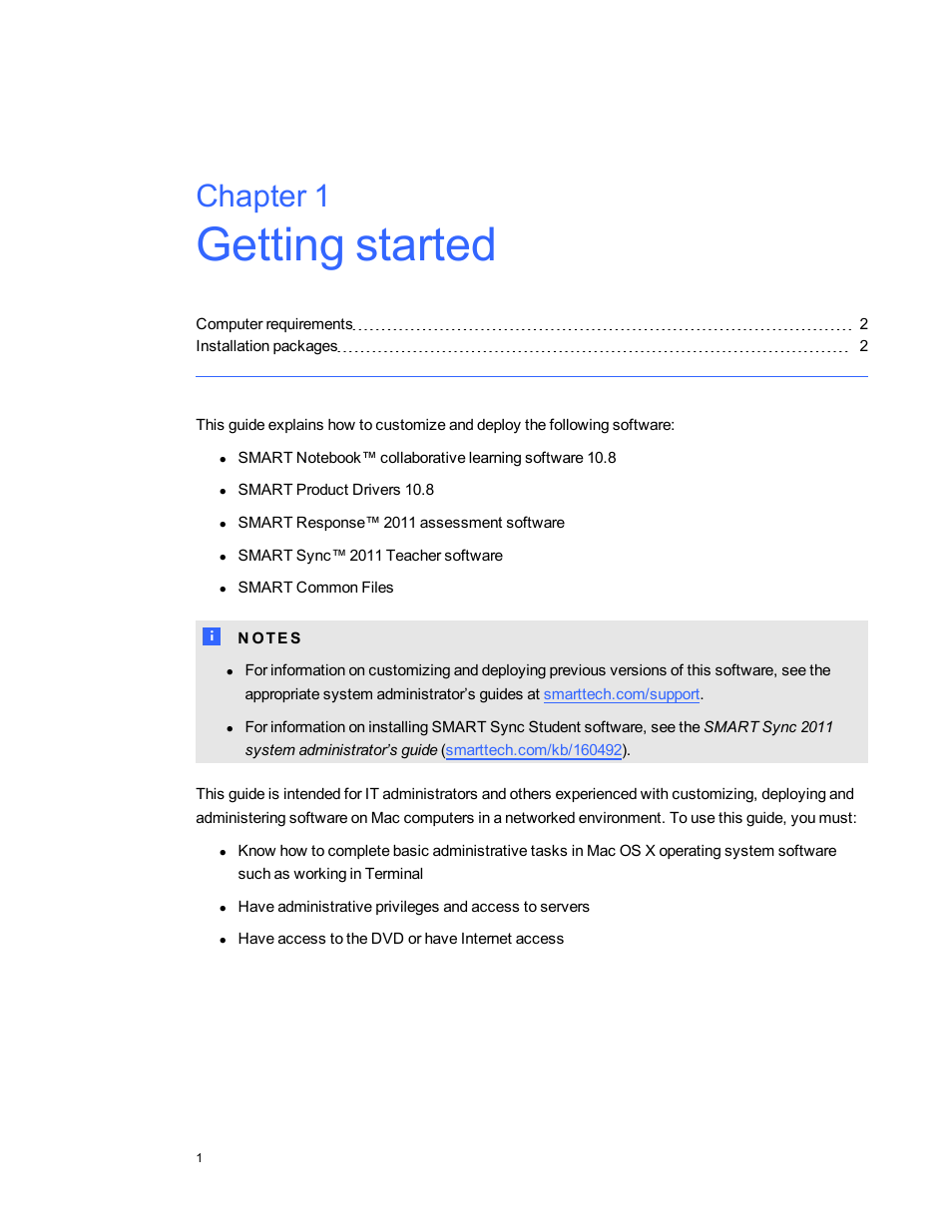 Chapter 1: getting started, Chapter 1 | Smart Technologies Education Software Installer 2011 Mac OS User Manual | Page 7 / 42