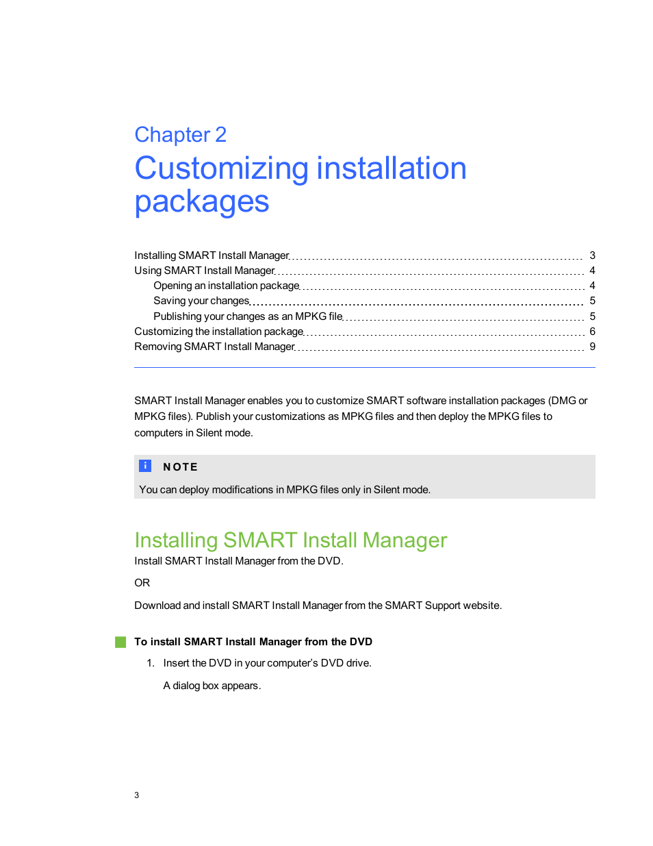 Chapter 2: customizing installation packages, Installing smart install manager, Chapter 2 | Smart Technologies Education Software Installer 2011 Mac OS User Manual | Page 9 / 42