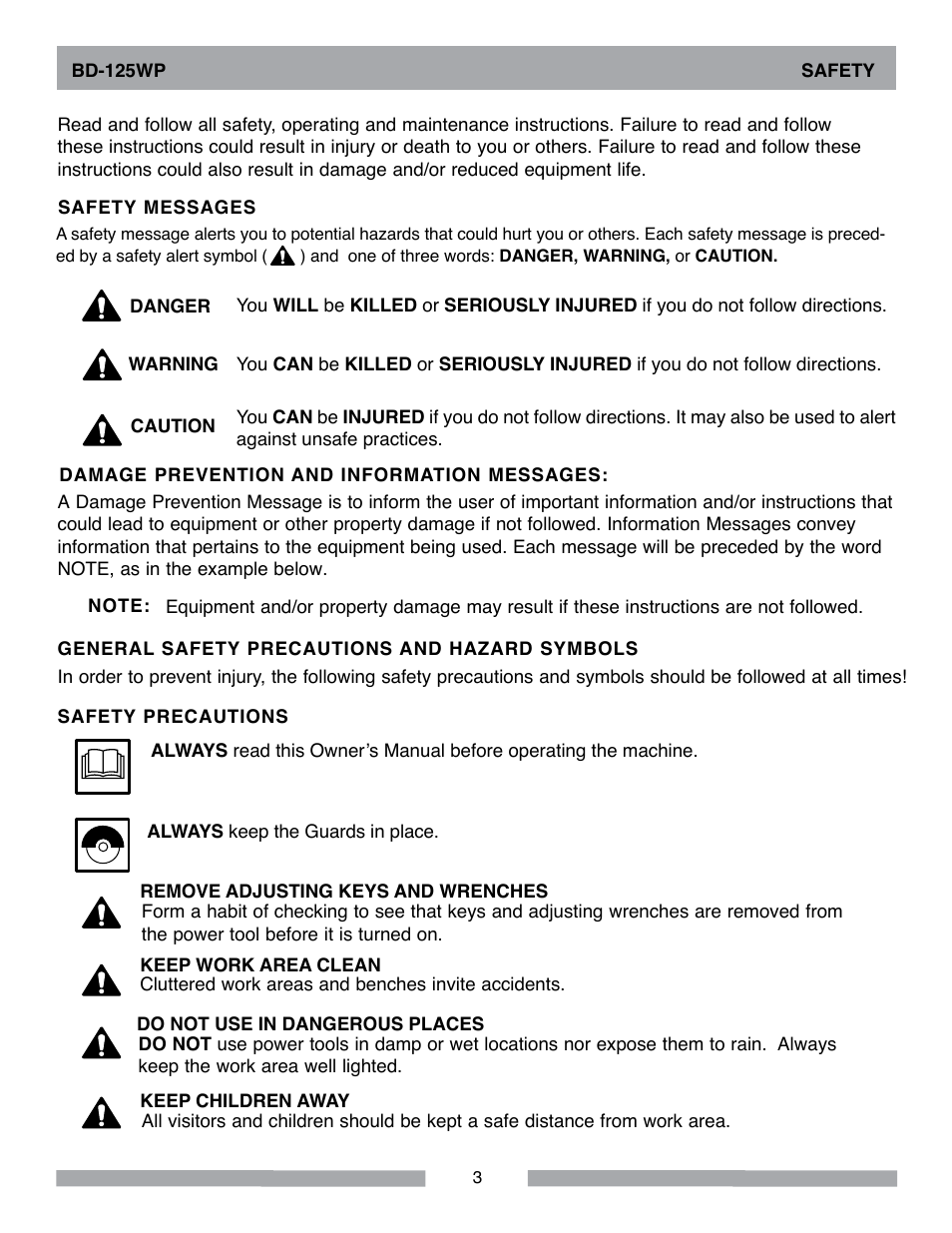 Barranca Diamond BD-125WP User Manual | Page 3 / 24