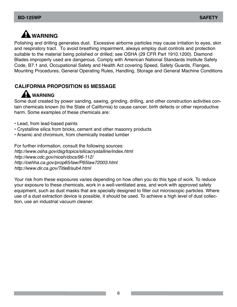 Barranca Diamond BD-125WP User Manual | Page 6 / 24