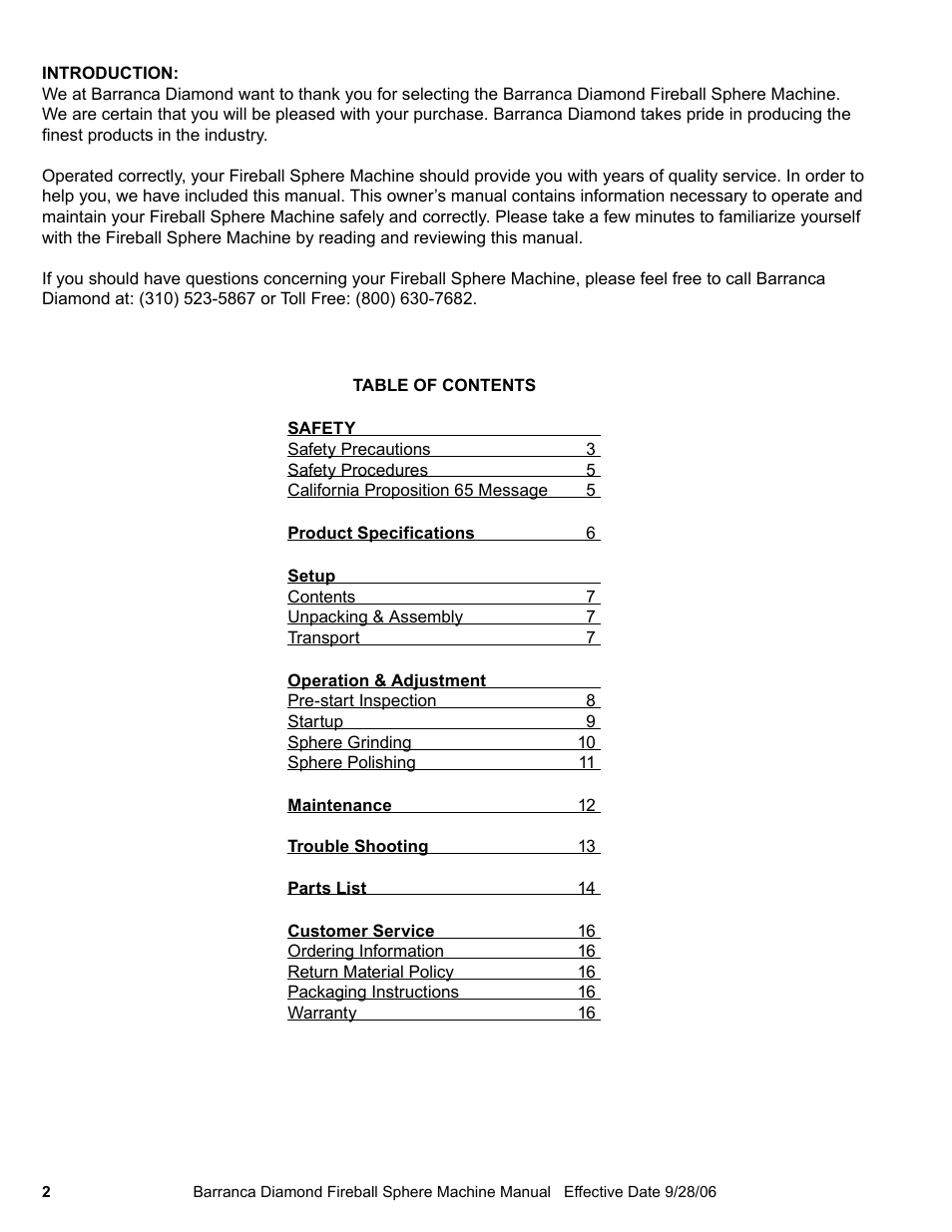 Barranca Diamond FIREBALL 2 AXLE SPHERE MACHINE User Manual | Page 2 / 16