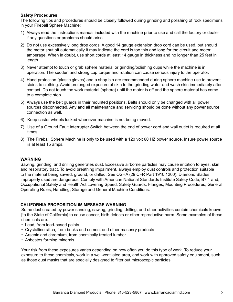 Barranca Diamond FIREBALL 2 AXLE SPHERE MACHINE User Manual | Page 5 / 16