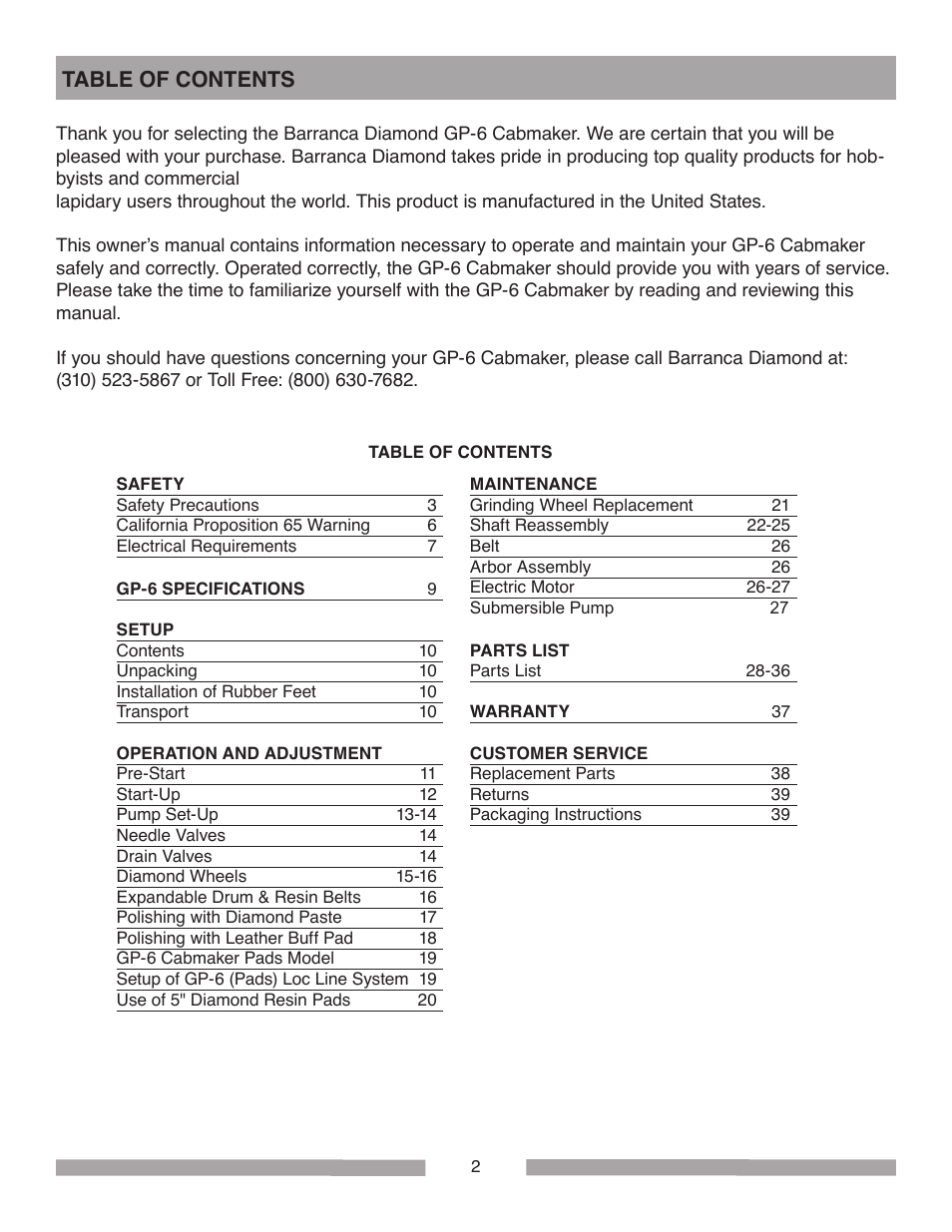 Barranca Diamond GP-6 Cabmaker User Manual | Page 2 / 40