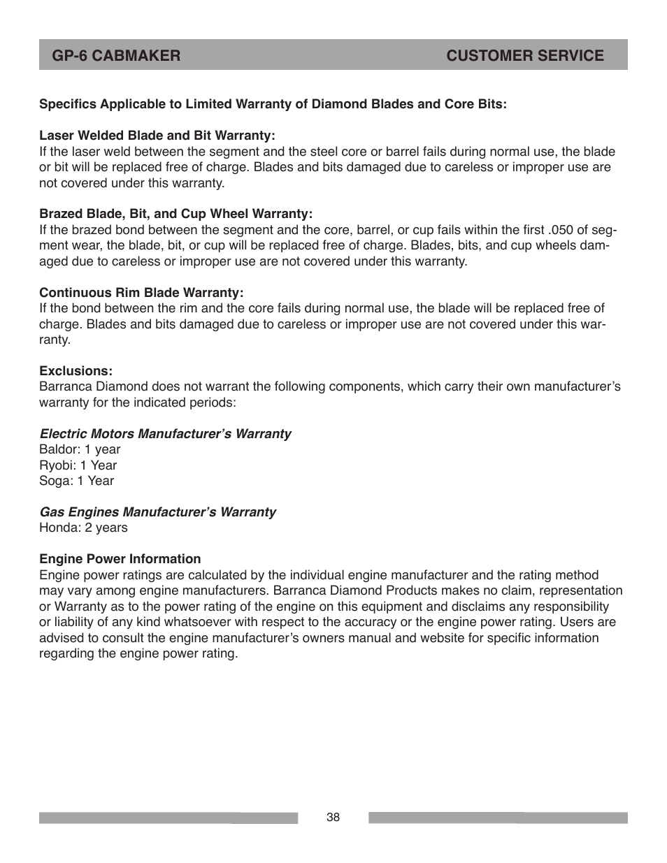 Barranca Diamond GP-6 Cabmaker User Manual | Page 38 / 40