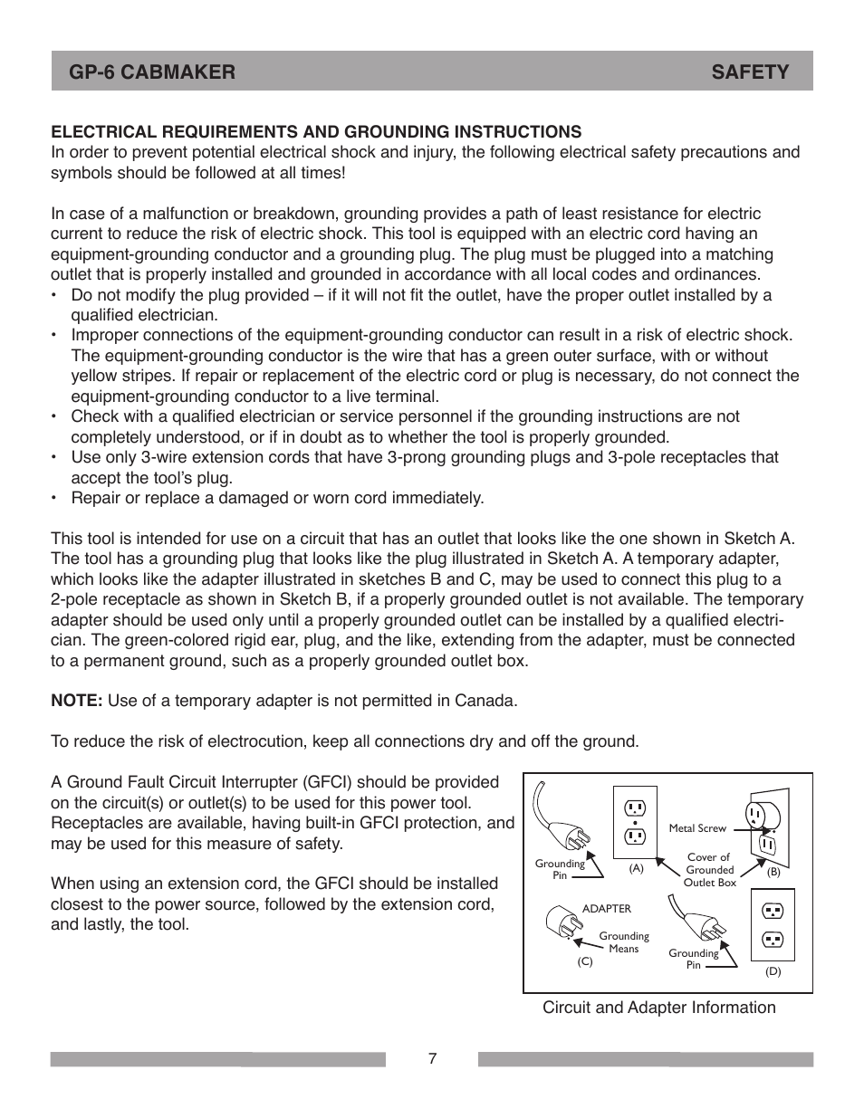 Gp-6 cabmaker safety | Barranca Diamond GP-6 Cabmaker User Manual | Page 7 / 40
