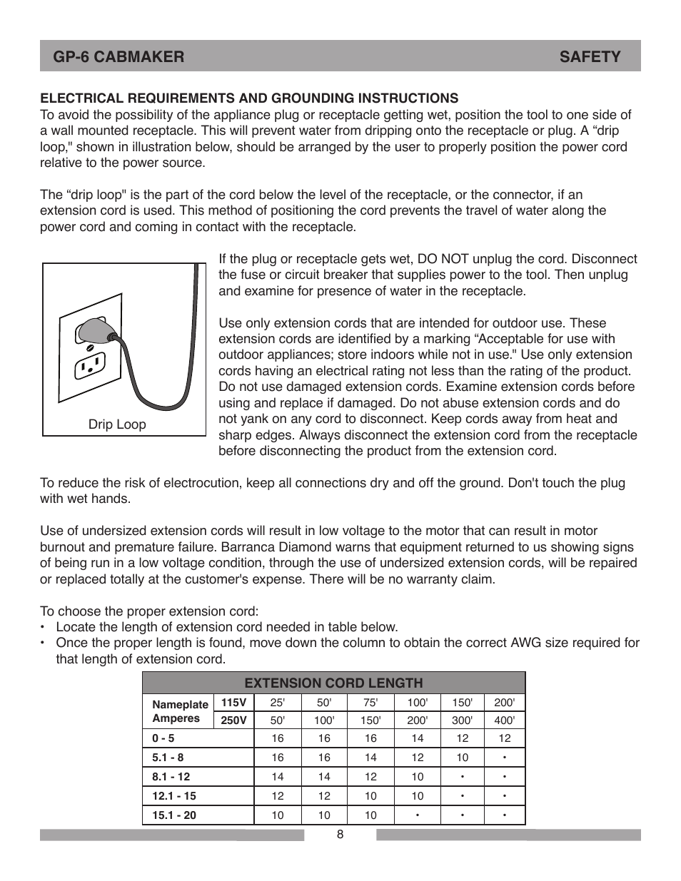 Gp-6 cabmaker safety | Barranca Diamond GP-6 Cabmaker User Manual | Page 8 / 40