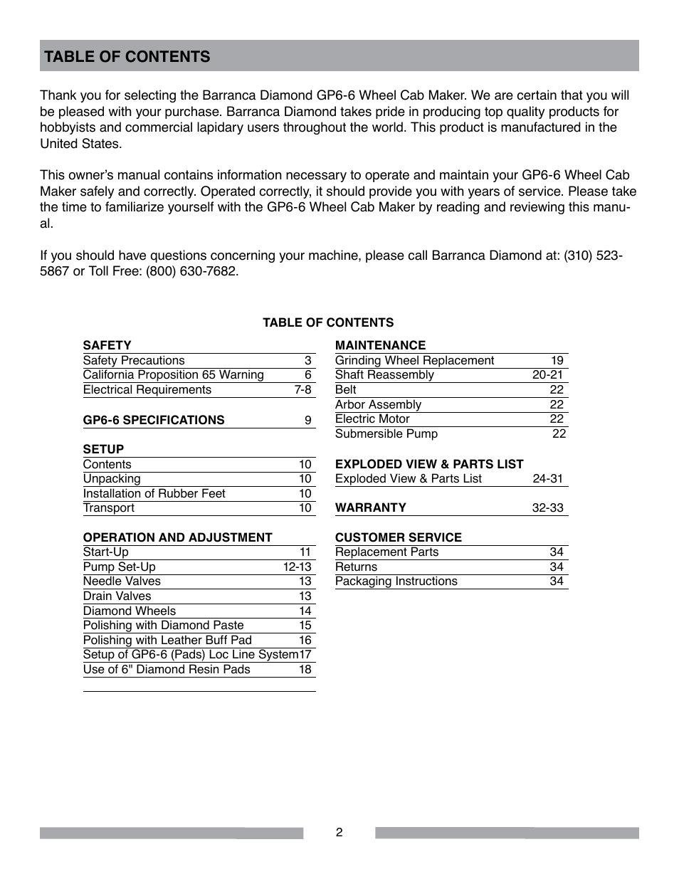 Barranca Diamond GP6-6 Wheel Cab Maker User Manual | Page 2 / 36