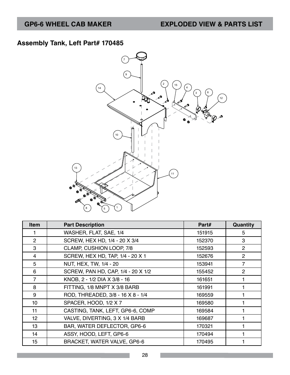 Gp6-6 wheel cab maker exploded view & parts list | Barranca Diamond GP6-6 Wheel Cab Maker User Manual | Page 28 / 36