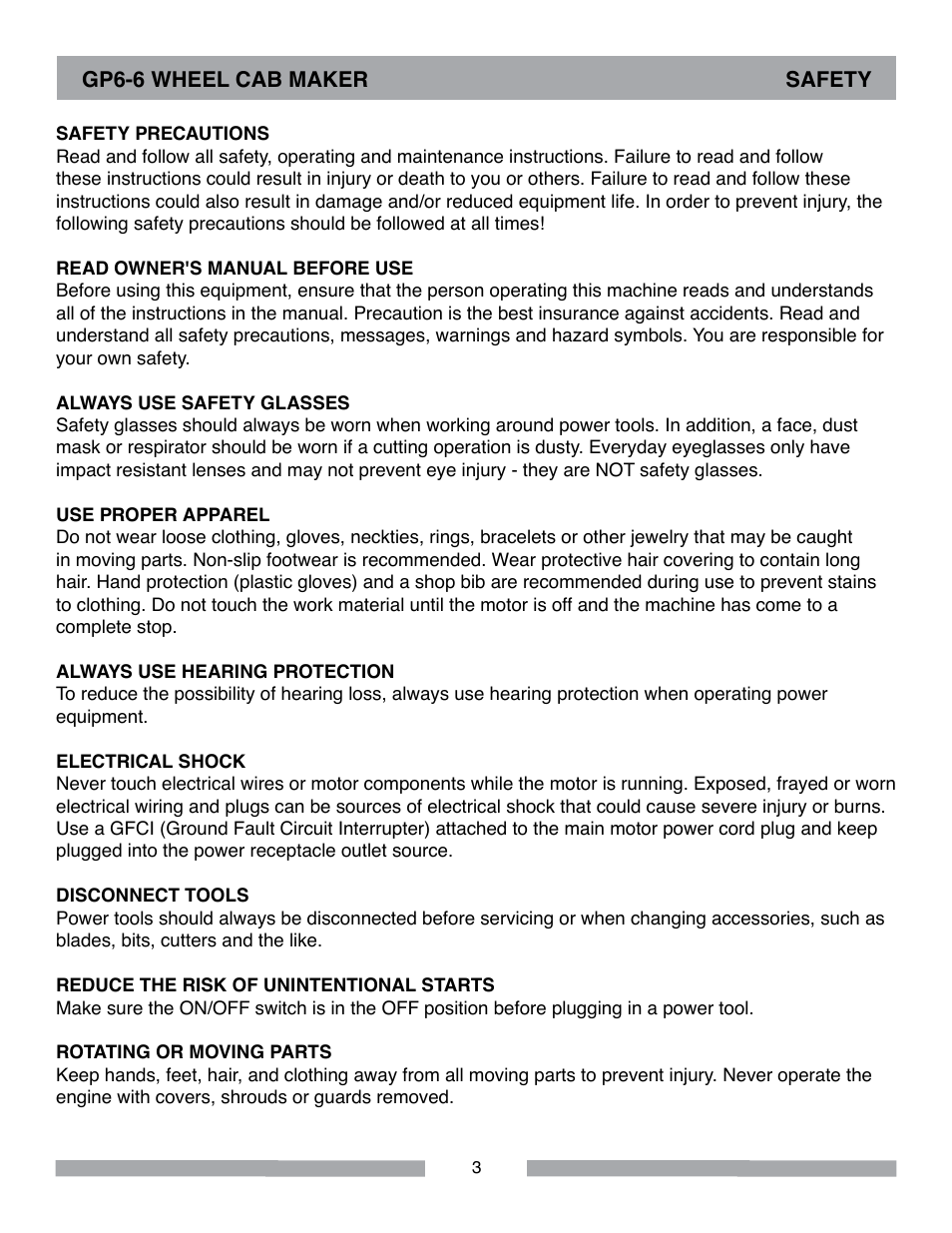 Barranca Diamond GP6-6 Wheel Cab Maker User Manual | Page 3 / 36