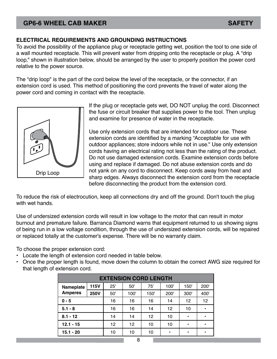 Gp6-6 wheel cab maker safety | Barranca Diamond GP6-6 Wheel Cab Maker User Manual | Page 8 / 36