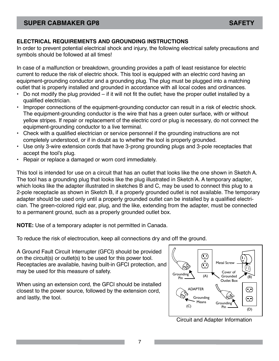 Super cabmaker gp8 safety | Barranca Diamond SUPER CABMAKER-GP8 User Manual | Page 7 / 32