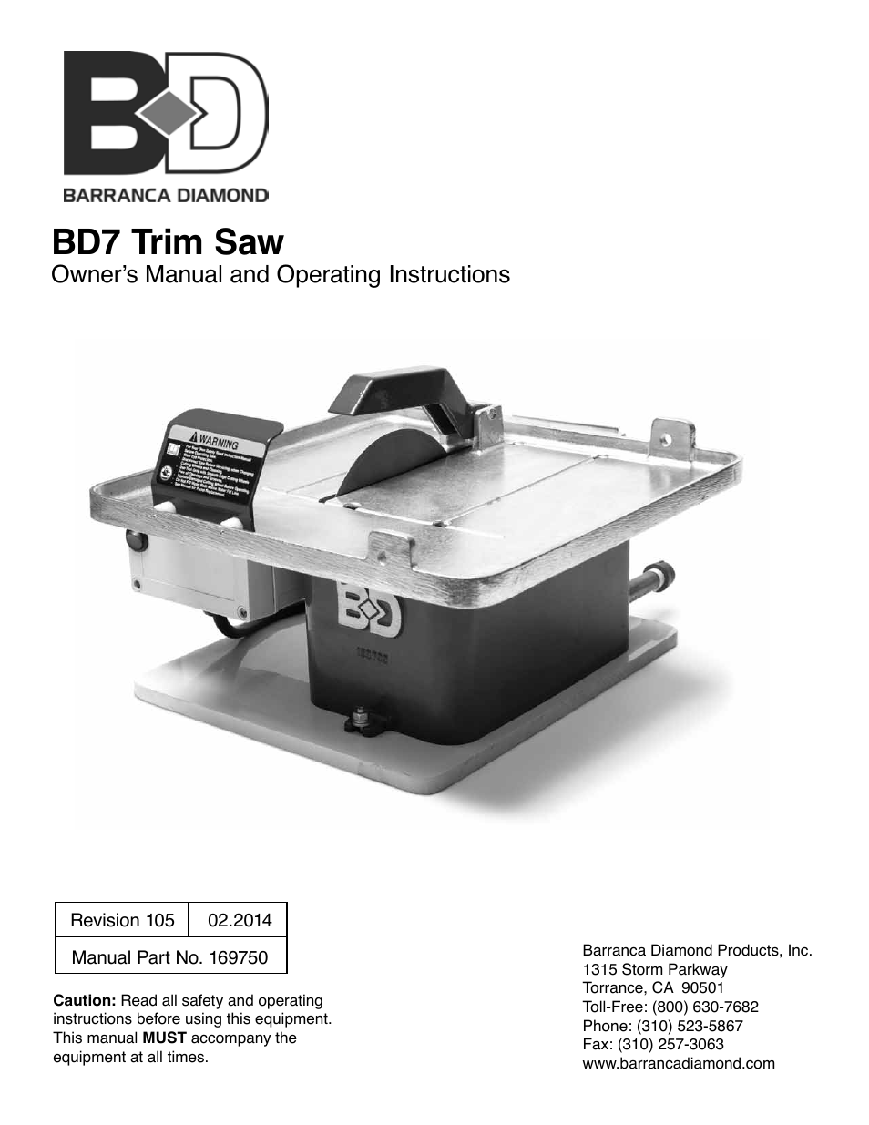 Barranca Diamond BD7 Trim Saw User Manual | 28 pages