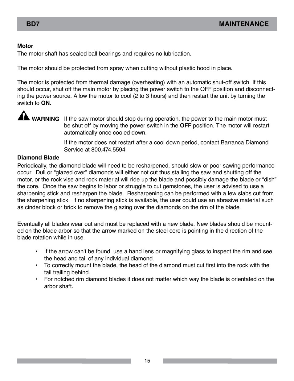 Barranca Diamond BD7 Trim Saw User Manual | Page 15 / 28