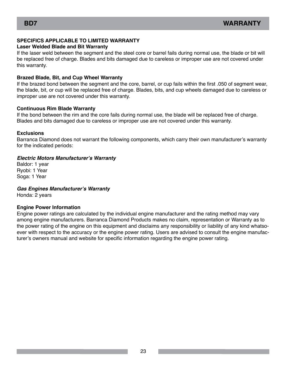 Barranca Diamond BD7 Trim Saw User Manual | Page 23 / 28