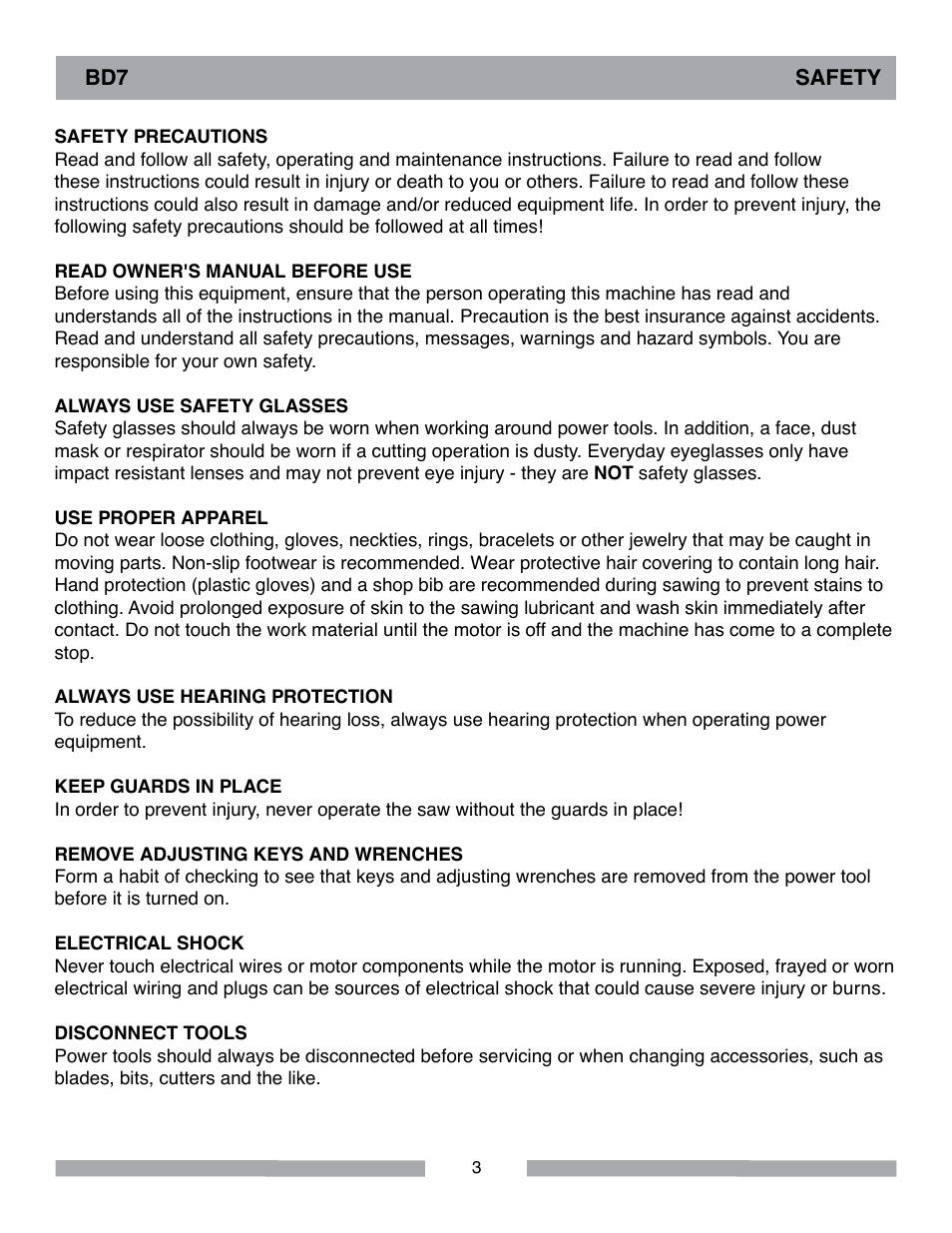 Barranca Diamond BD7 Trim Saw User Manual | Page 3 / 28