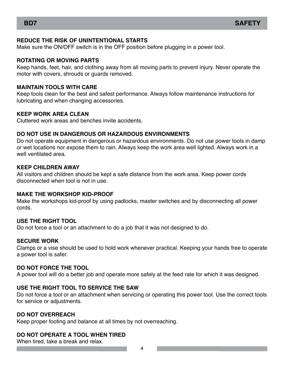 Barranca Diamond BD7 Trim Saw User Manual | Page 4 / 28