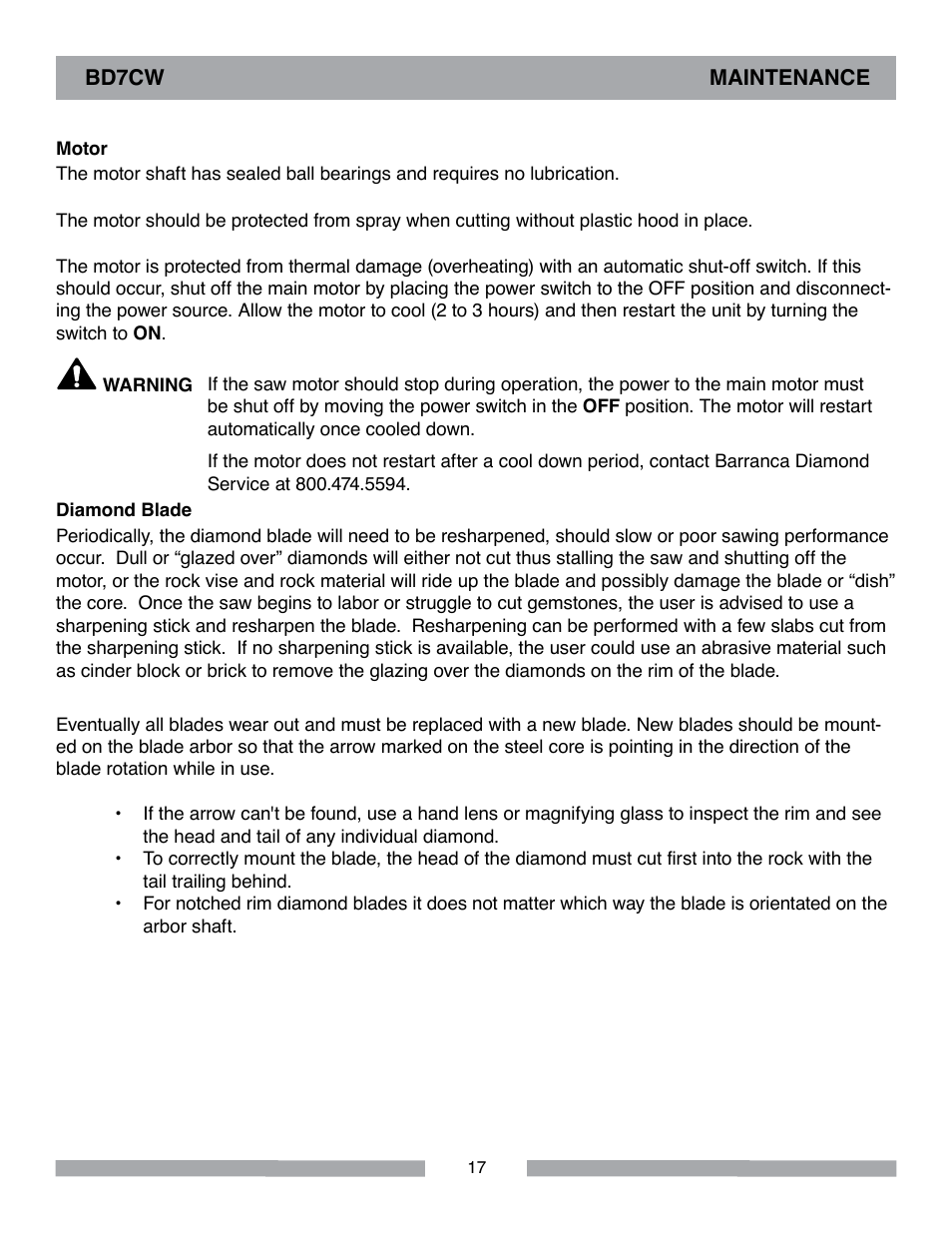 Barranca Diamond BD7CW Trim Saw User Manual | Page 17 / 28