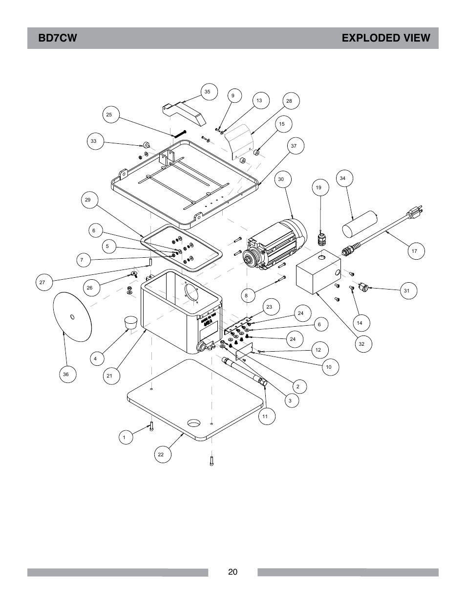 Bd7cw exploded view | Barranca Diamond BD7CW Trim Saw User Manual | Page 20 / 28
