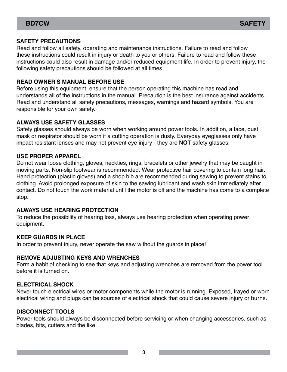 Barranca Diamond BD7CW Trim Saw User Manual | Page 3 / 28