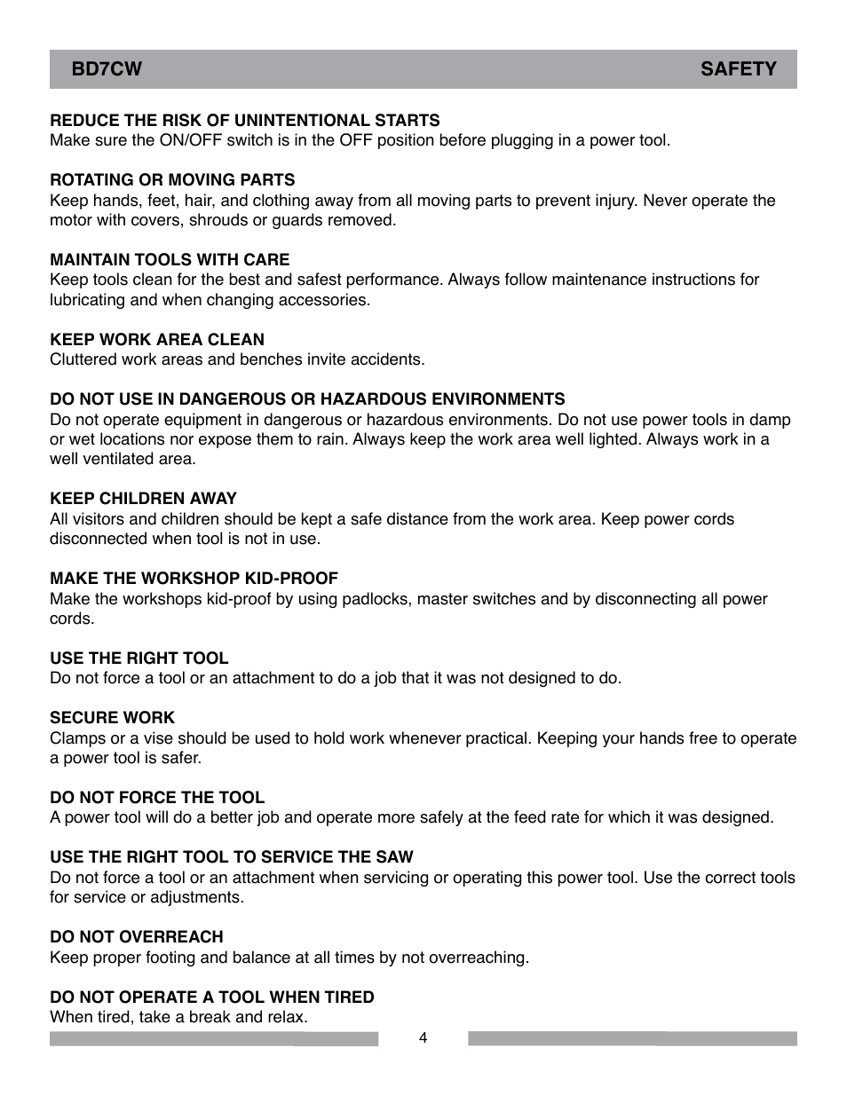 Barranca Diamond BD7CW Trim Saw User Manual | Page 4 / 28