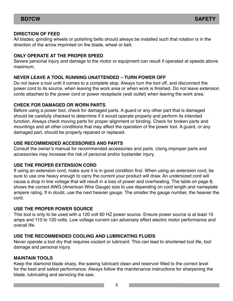 Barranca Diamond BD7CW Trim Saw User Manual | Page 5 / 28