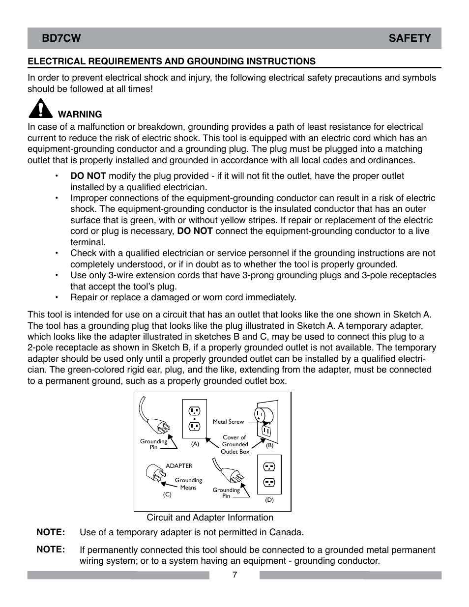 Bd7cw safety | Barranca Diamond BD7CW Trim Saw User Manual | Page 7 / 28