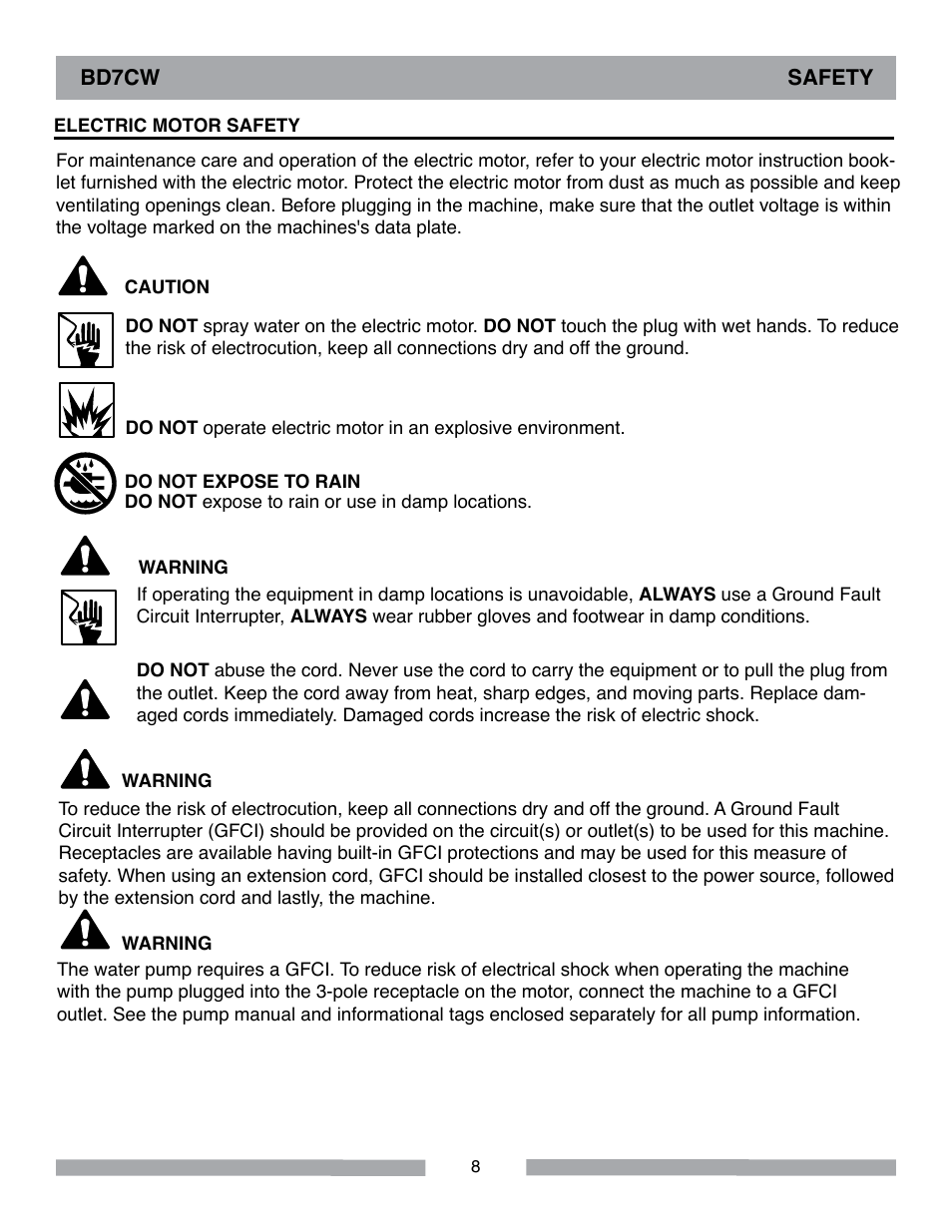 Bd7cw safety | Barranca Diamond BD7CW Trim Saw User Manual | Page 8 / 28