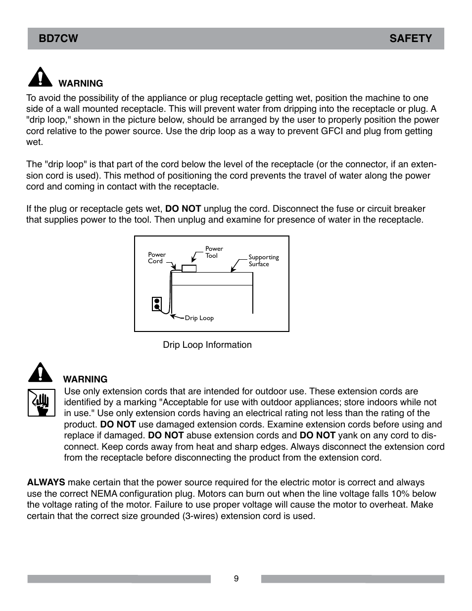 Bd7cw safety | Barranca Diamond BD7CW Trim Saw User Manual | Page 9 / 28