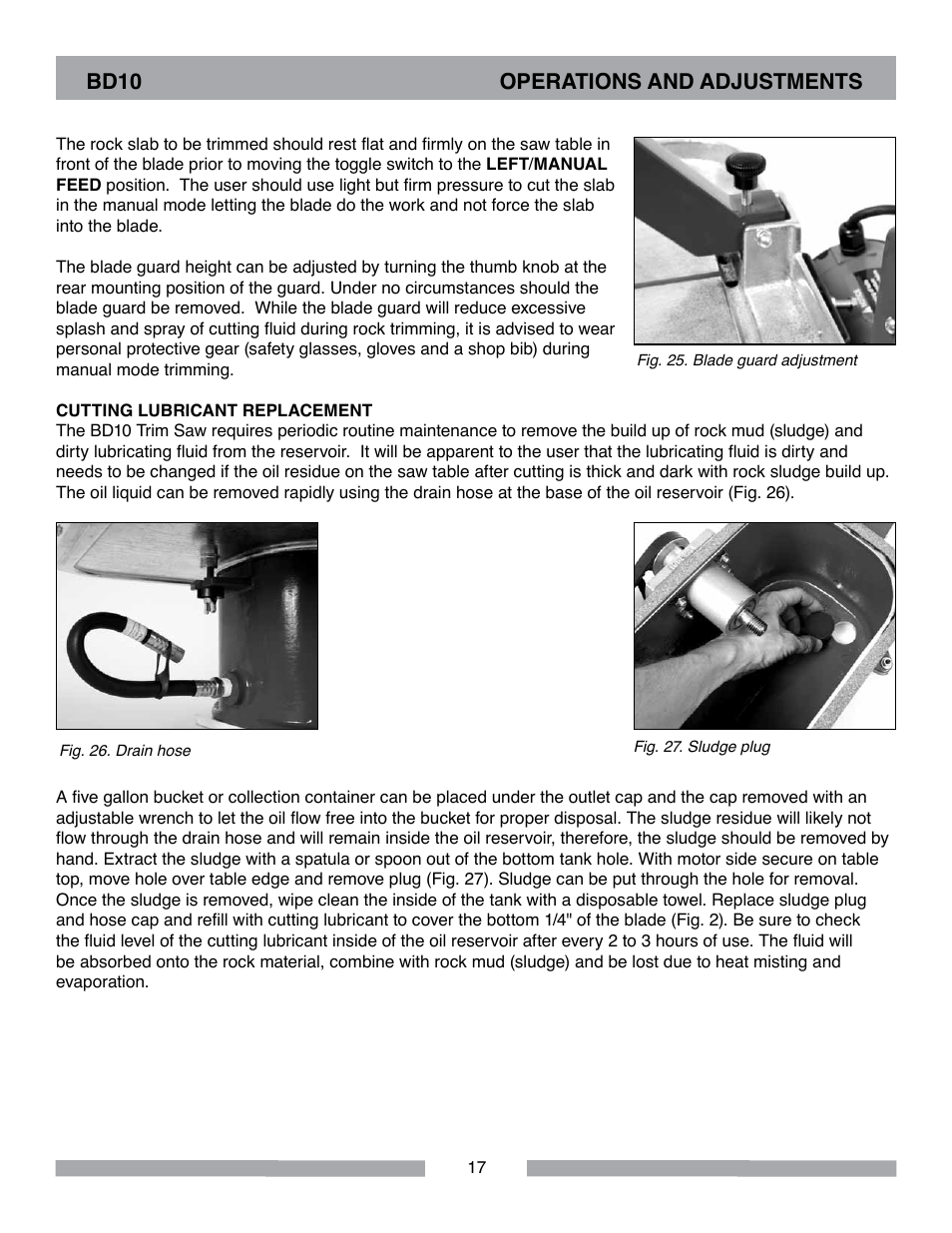 Bd10 operations and adjustments | Barranca Diamond BD10 Power Feed Trim Saw User Manual | Page 17 / 36